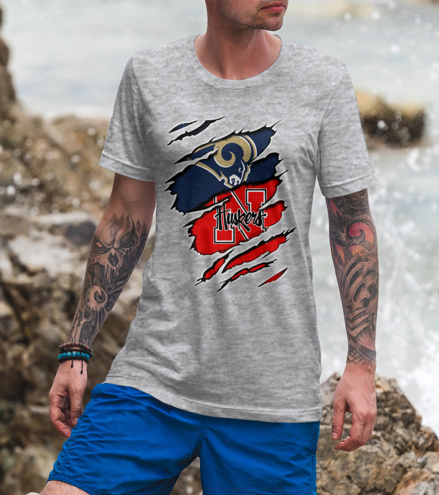 Rams Huskers Mascot Fusion Scratched T-Shirt