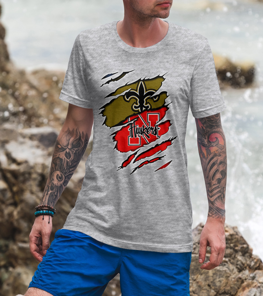 New Orleans Saints Nebraska Huskers Claw Marks T-Shirt