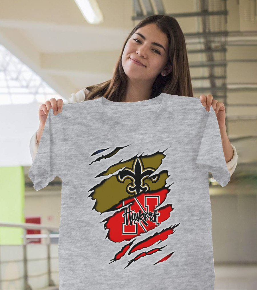 New Orleans Saints Nebraska Huskers Claw Marks T-Shirt