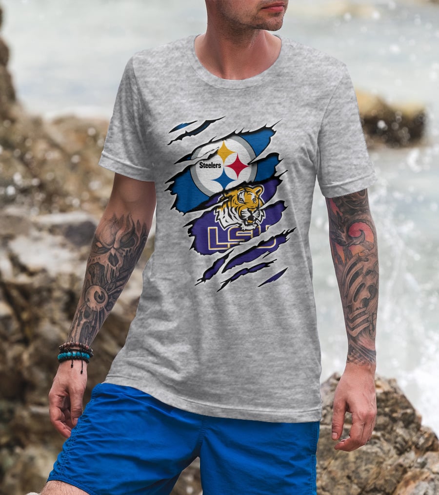 Steelers Logo And LSU Tigers Scratch T-Shirt