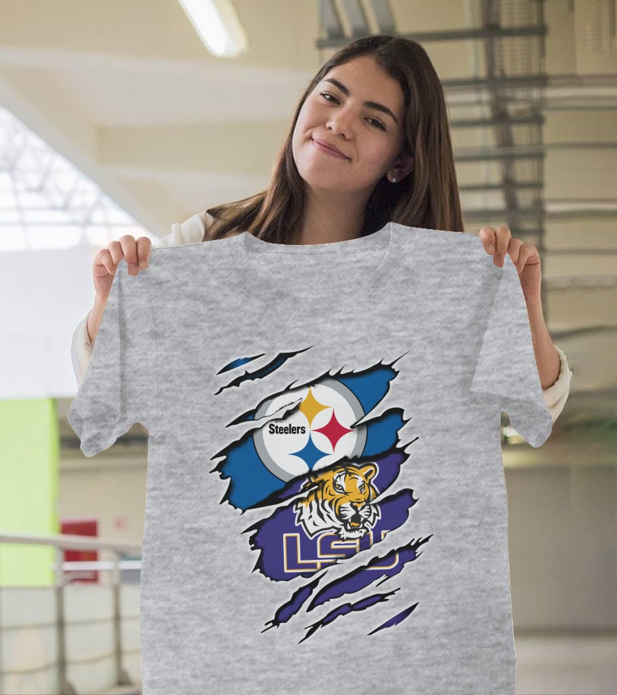 Steelers Logo And LSU Tigers Scratch T-Shirt