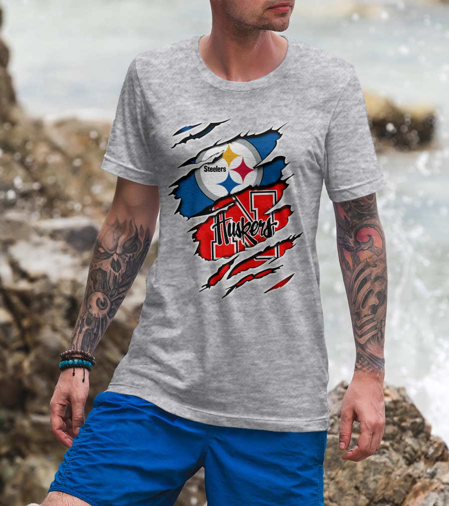 Steelers Huskers Torn Logo Fan Combination T-Shirt