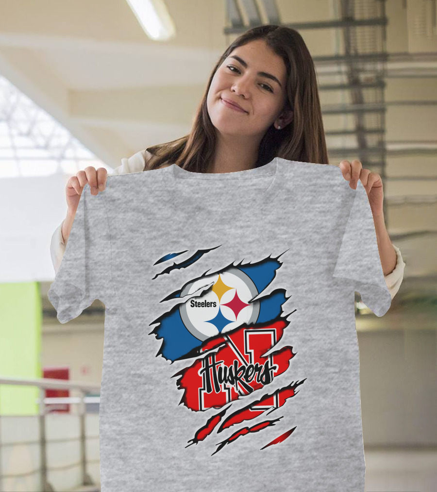 Steelers Huskers Torn Logo Fan Combination T-Shirt