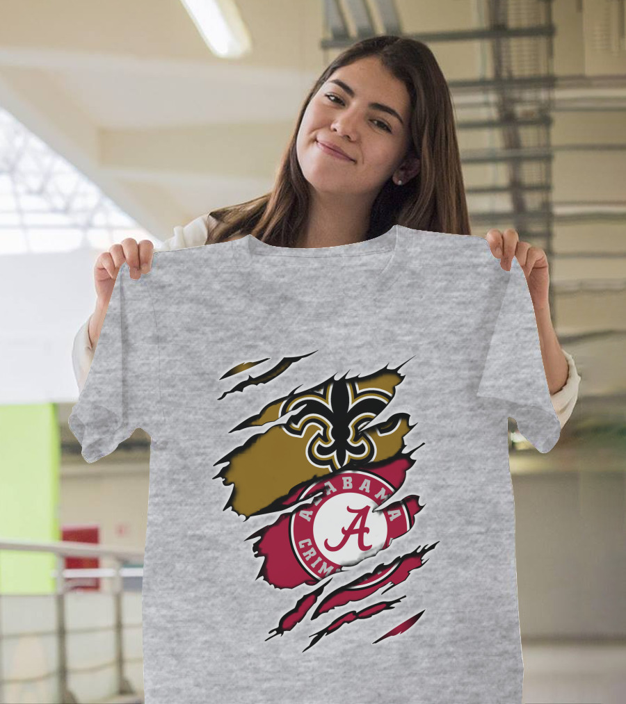 Saints Alabama Crimson Tide Fleur De Lis Claw Marks T-Shirt