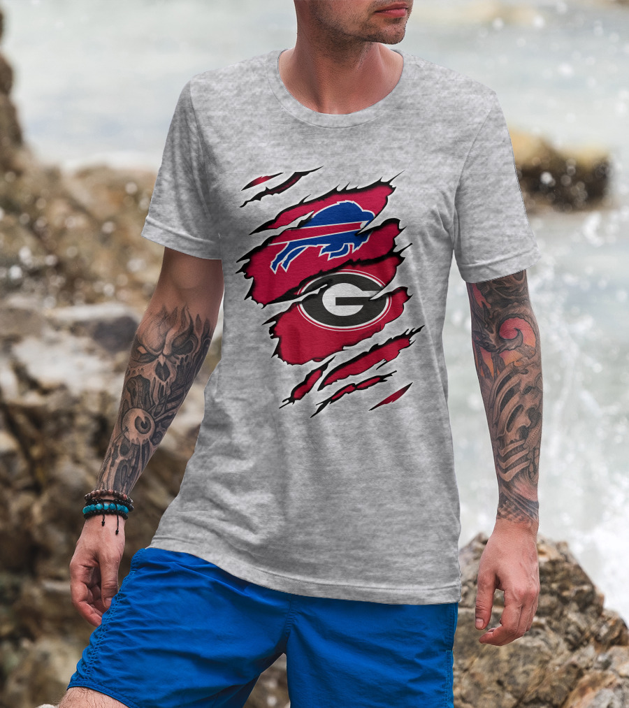 Buffalo Bills Georgia Bulldogs Claw Marks Fan Mashup Logo Emblem T-Shirt