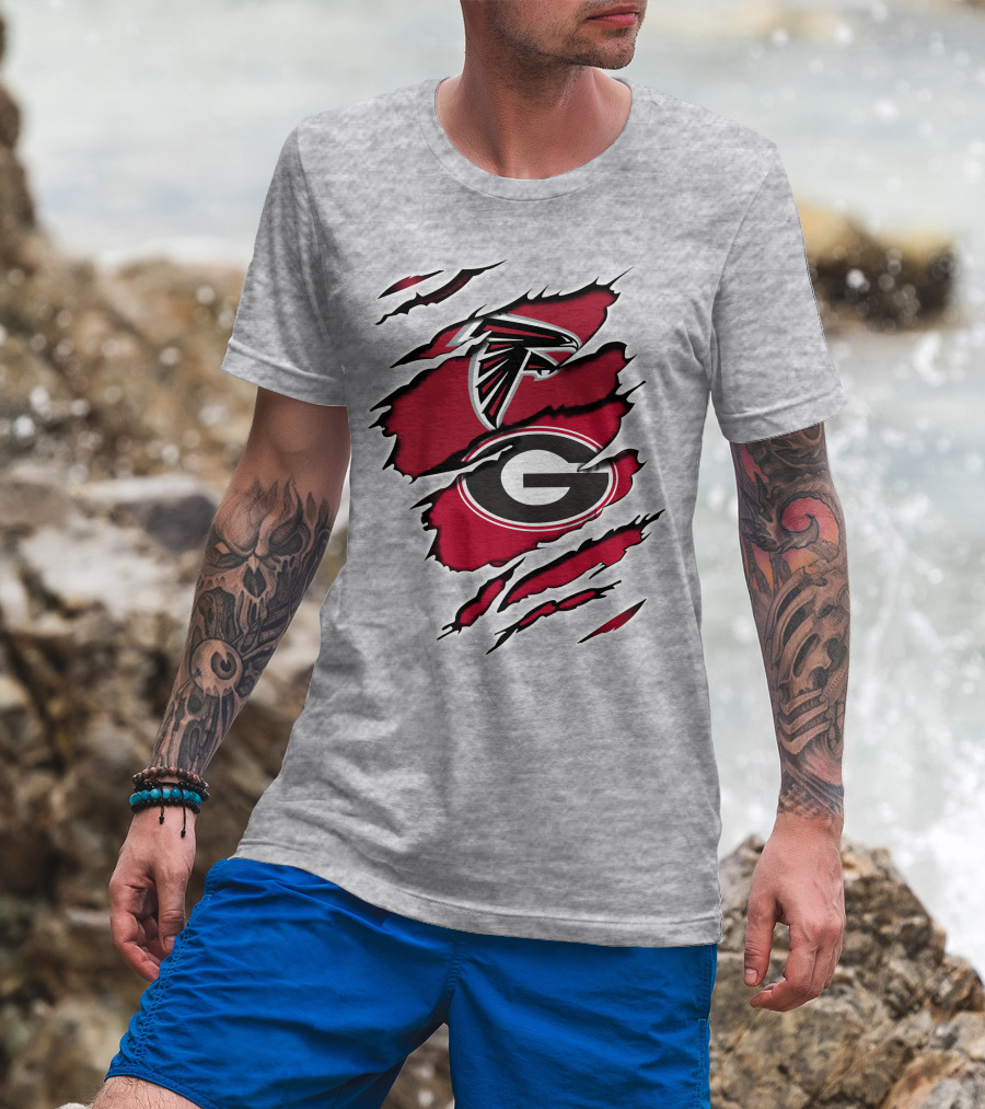 Atlanta Falcons Georgia Bulldogs Claw Mark Logo Fusion T-Shirt