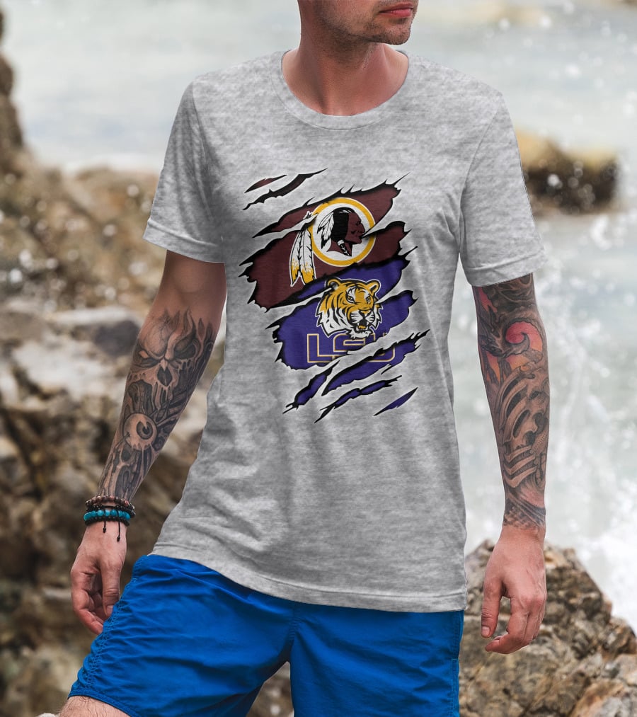 Washington Redskins Lsu Tigers Logo Claw Marks T-Shirt