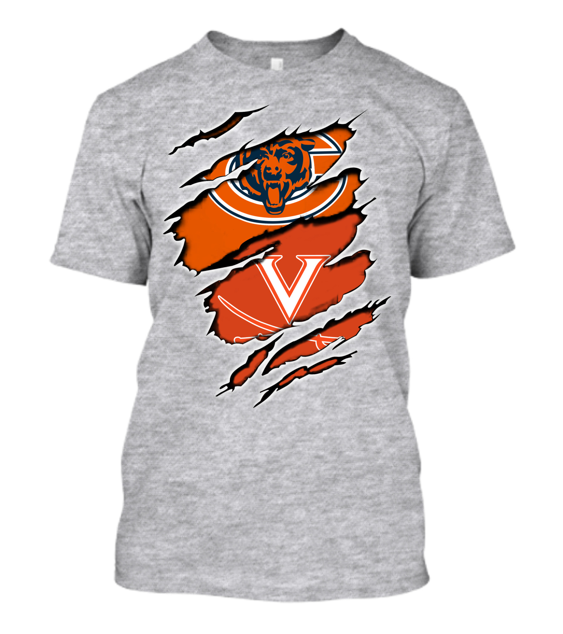 Chicago Bears Virginia Cavaliers Claw Marks Nfl College Football Crossover T-Shirt