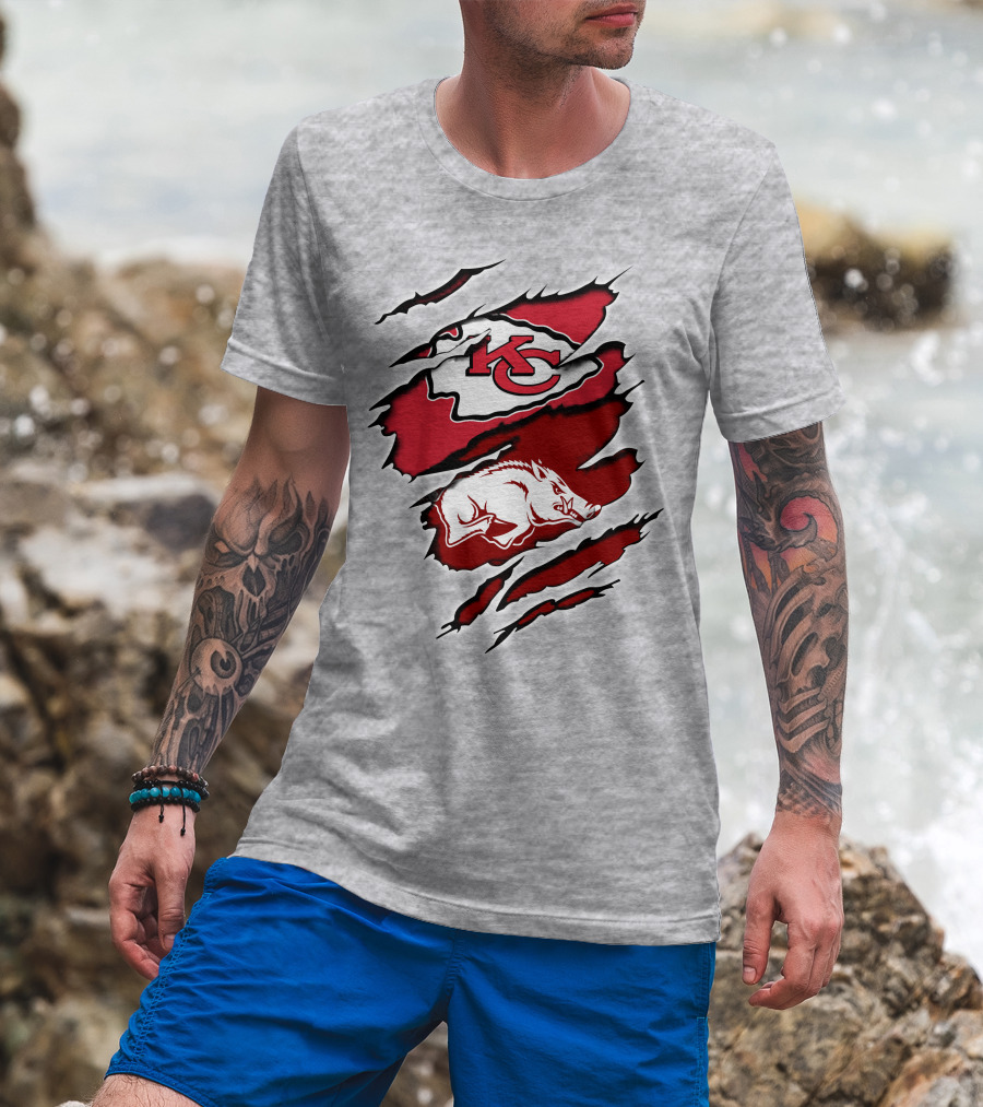 Kansas City Chiefs Arkansas Razorbacks Logo Claw Marks T-Shirt