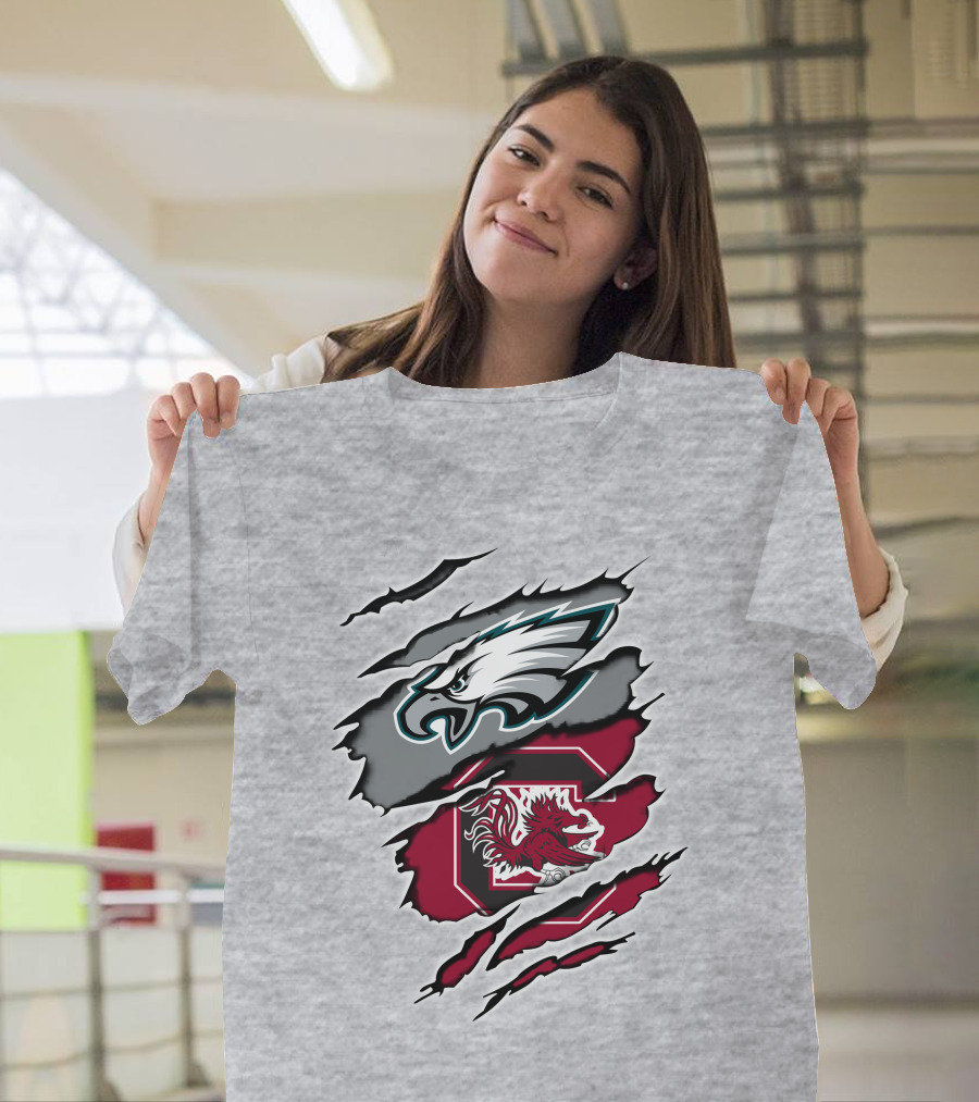 Philadelphia Eagles South Carolina Gamecocks Claw Mark Logo Fusion T-Shirt