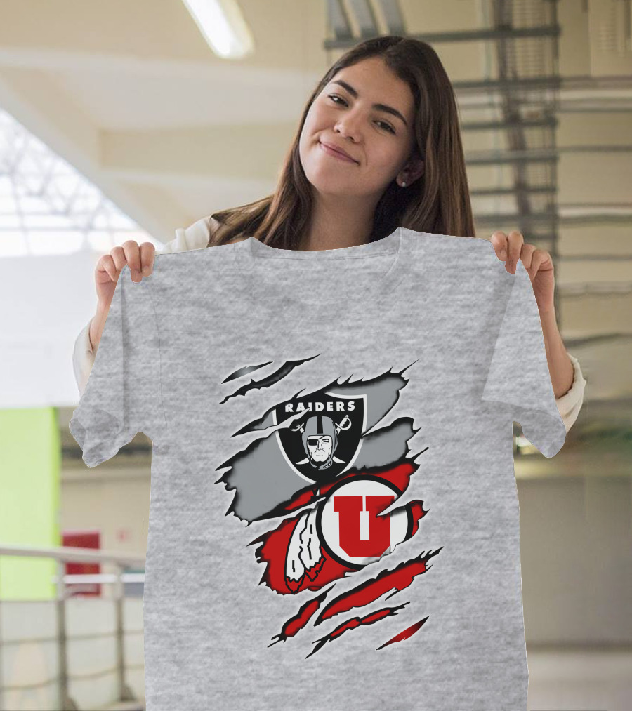 Raiders And Utes Logo Mashup With Shield And Feather Elements T-Shirt
