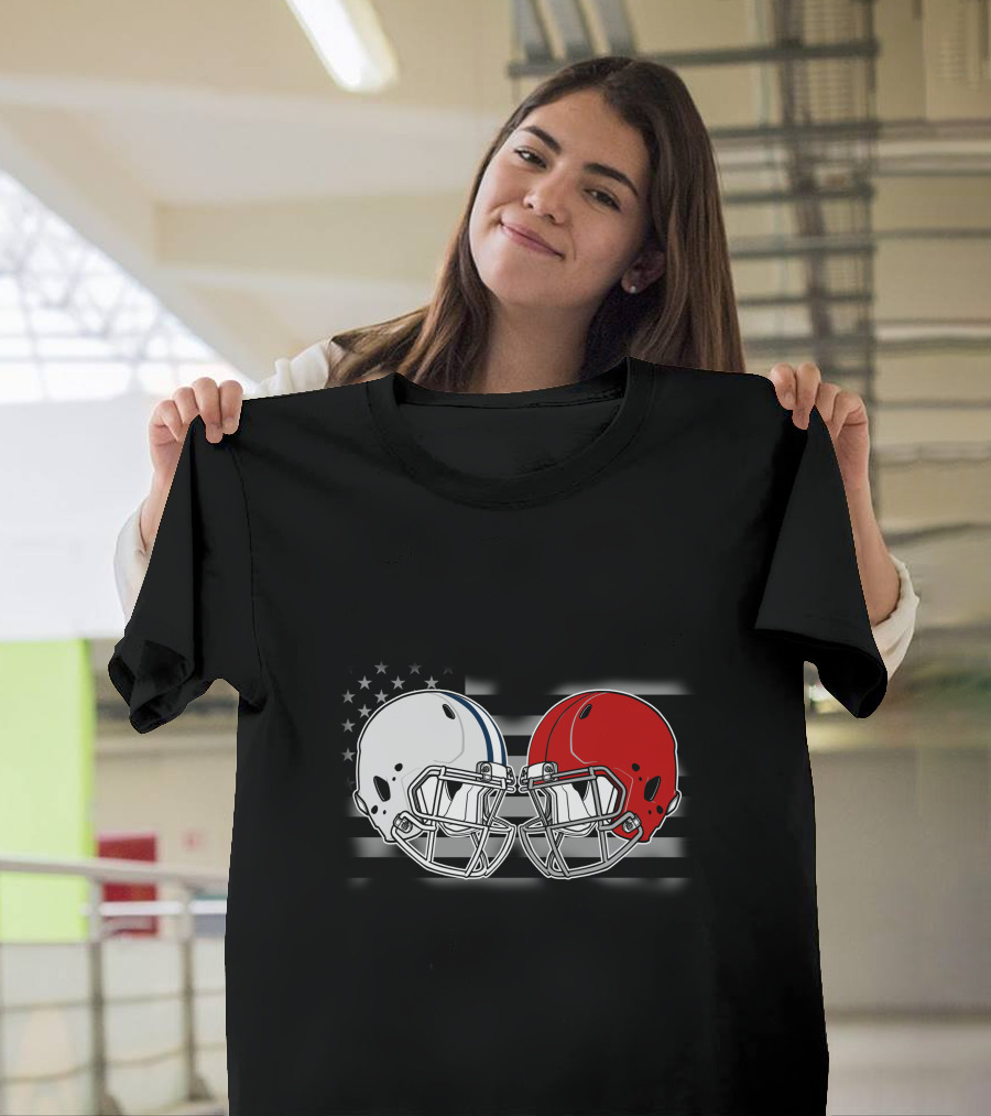 American Flag Two Football Helmets Cow Uters T-Shirt