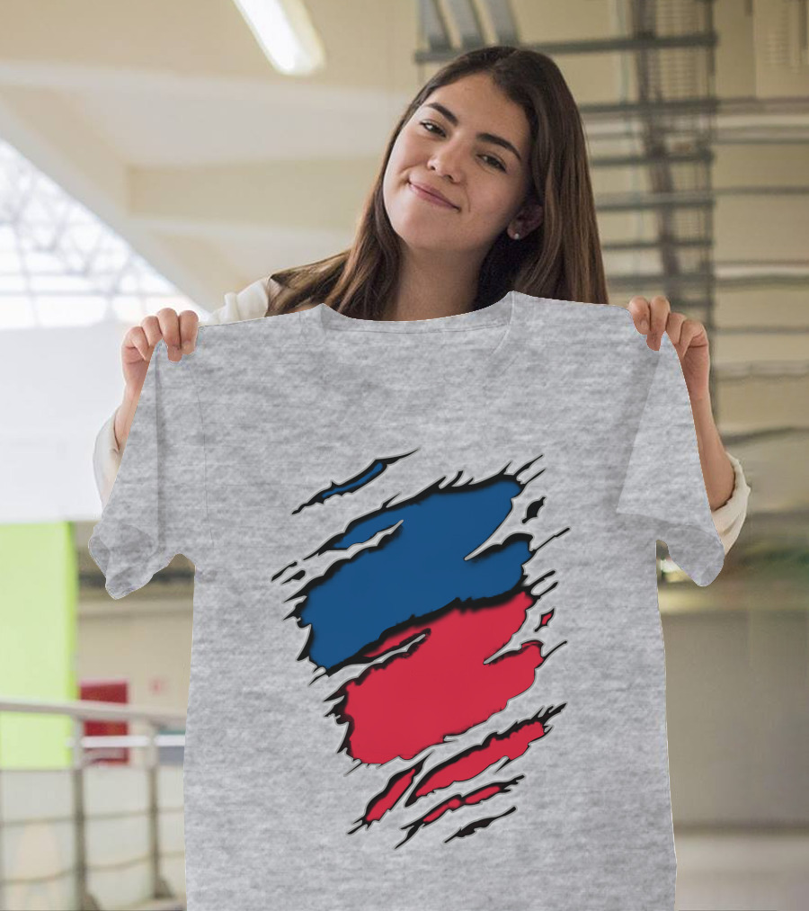 Chi Ro Red And Blue Torn T-Shirt