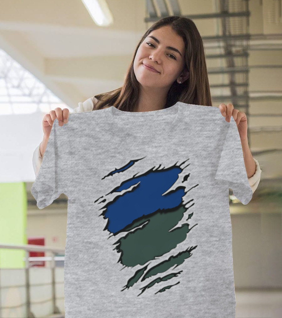 Jets Met Midnight Blue Forest Green Rip Effect T-Shirt