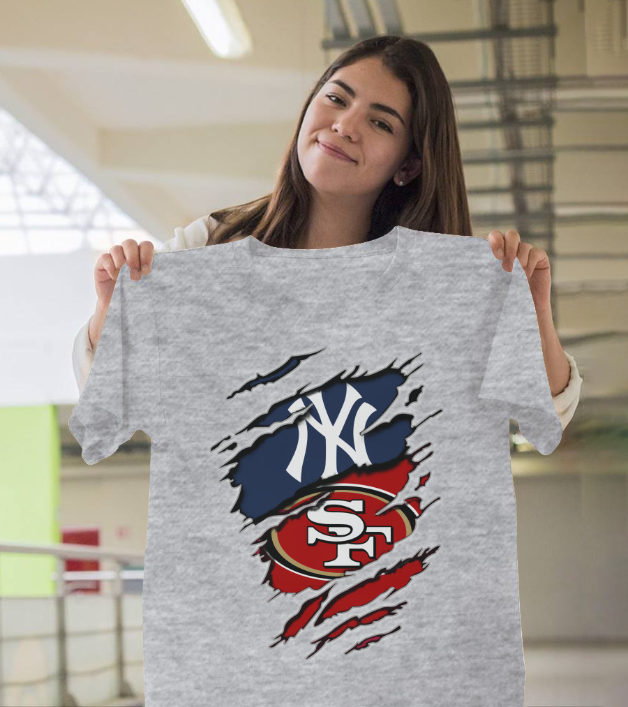 49ers And Yankees Logos Combined In Torn T-Shirt