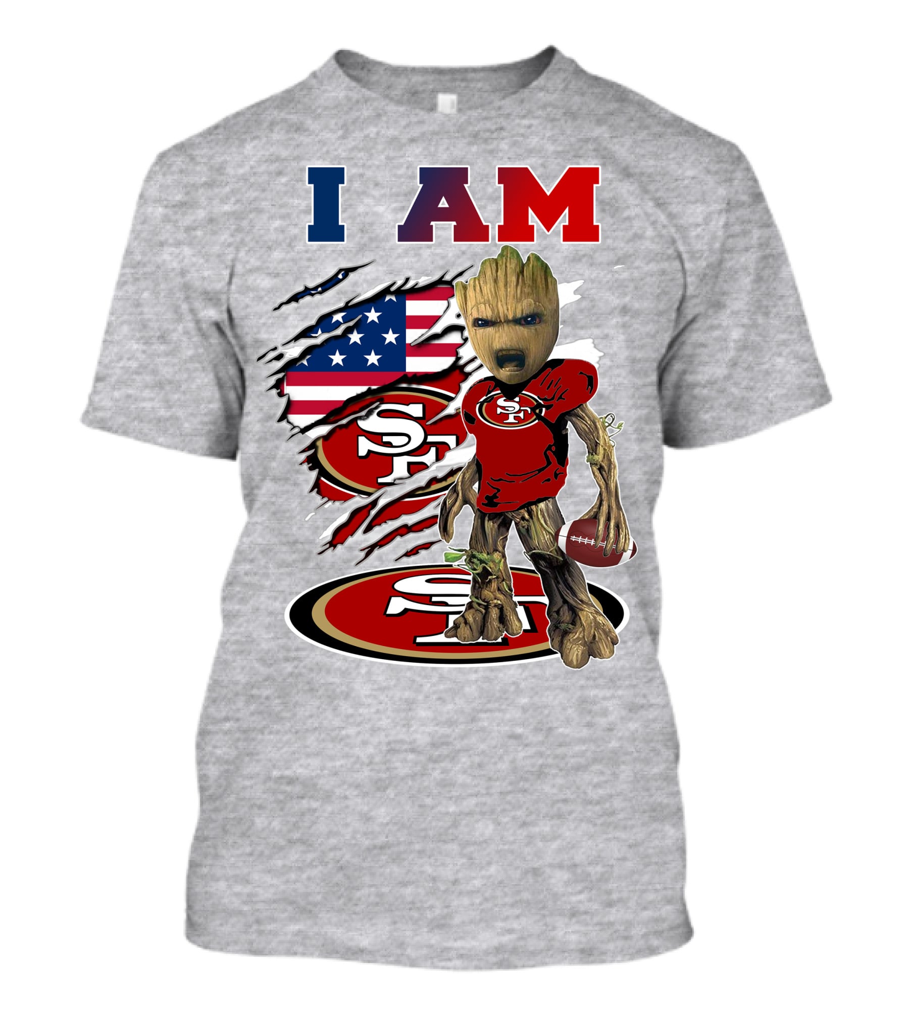 I Am 49ers Groot Holding Football American Flag T-Shirt