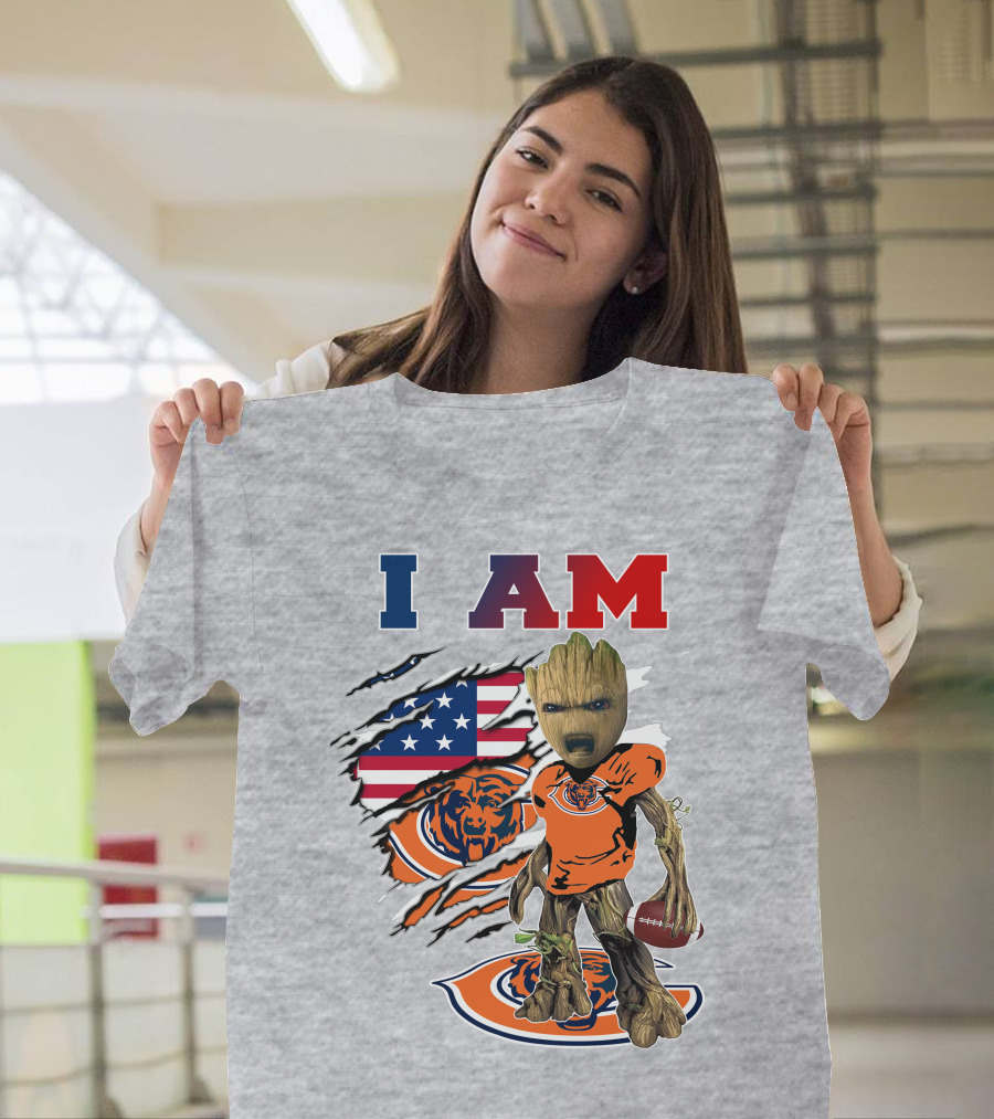 I Am Chicago Bears Groot Football American Flag T-Shirt
