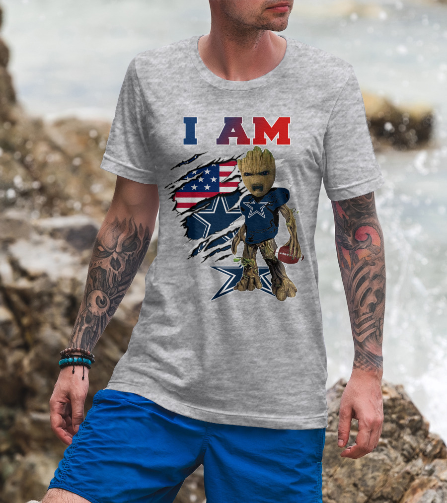 I Am Groot Dallas Cowboys American Flag Football Nfl Fan T-Shirt