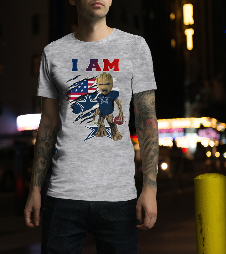 I Am Groot Dallas Cowboys American Flag Football Nfl Fan T-Shirt
