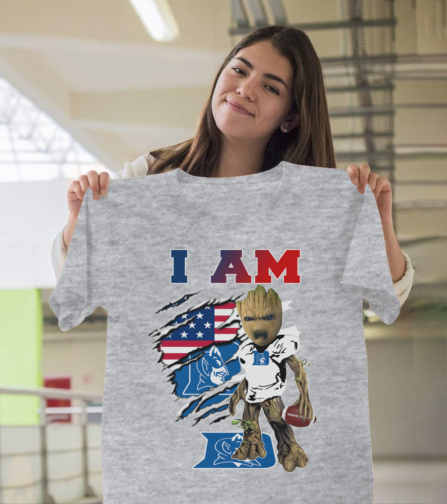 I Am Groot American Flag Duke Blue Devils Football T-Shirt