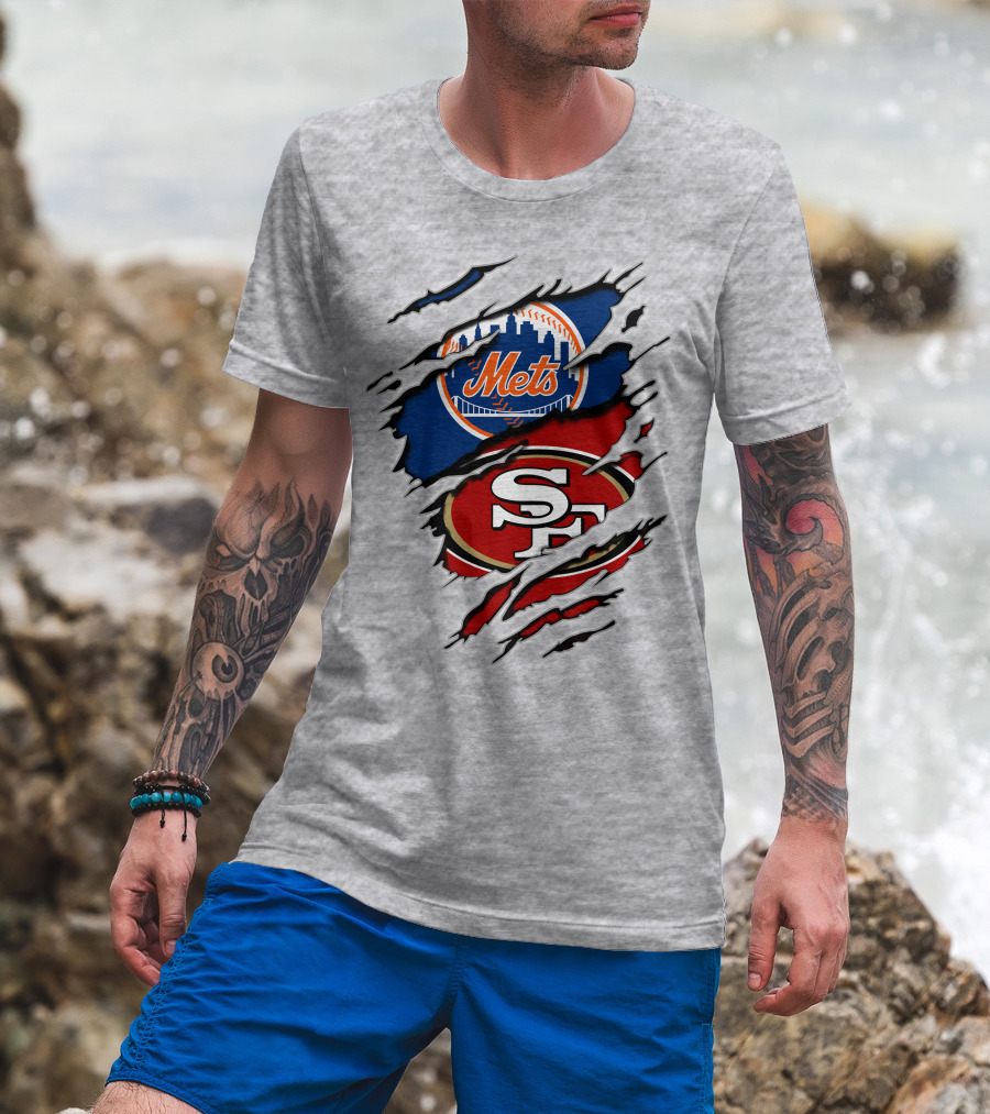 49ers Sf Mets City Skyline Football Baseball Crossover T-Shirt