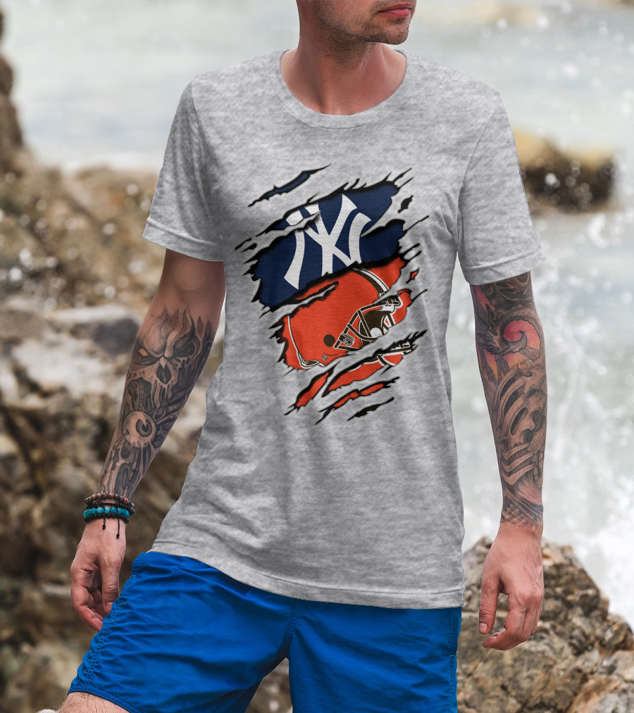 Yankees Browns Football Helmet Fusion T-Shirt