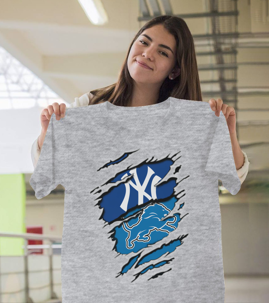New York Yankees Detroit Lions Crossover Fan T-Shirt
