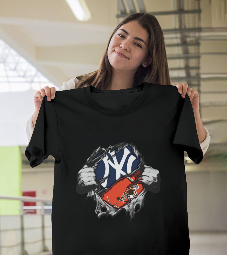 Yankees New York Meets Brown Football Helmet Fusion T-Shirt