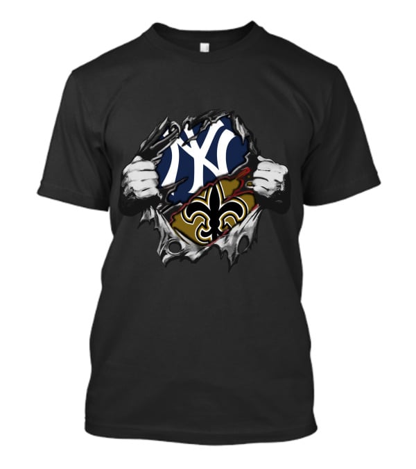 NY Yankees New Orleans Saints Torn Reveal T-Shirt