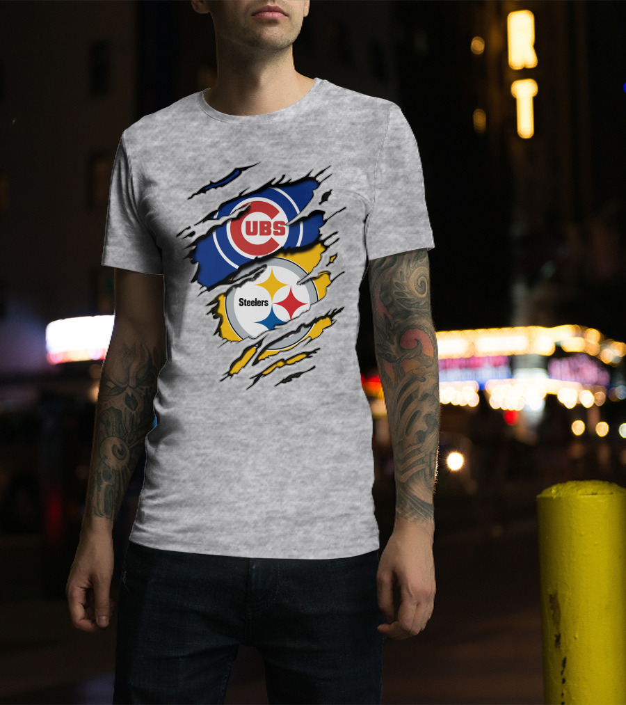 Steelers Cubs Logos Torn Layers T-Shirt