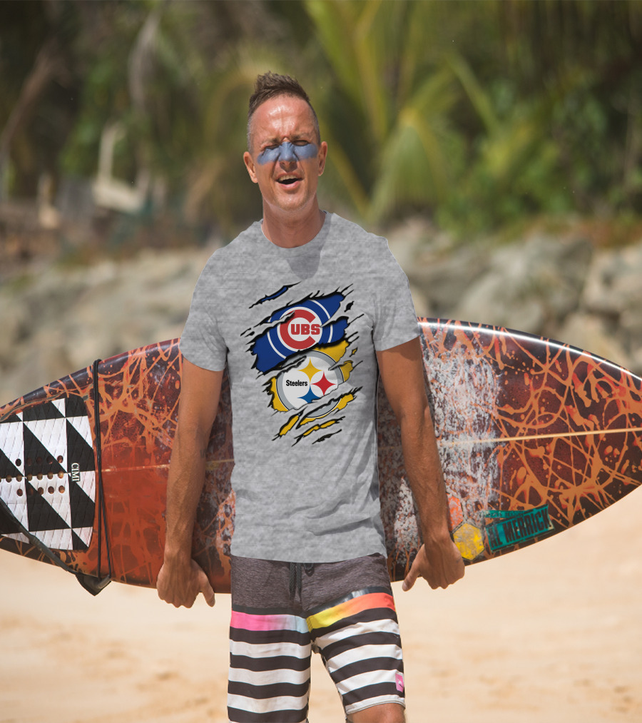 Steelers Cubs Logos Torn Layers T-Shirt