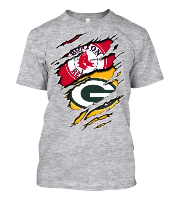 Boston Red Sox And Green Bay Packers Logo Torn T-Shirt