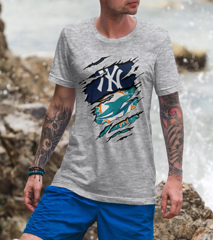 New York Yankees Miami Dolphins Torn Layered T-Shirt