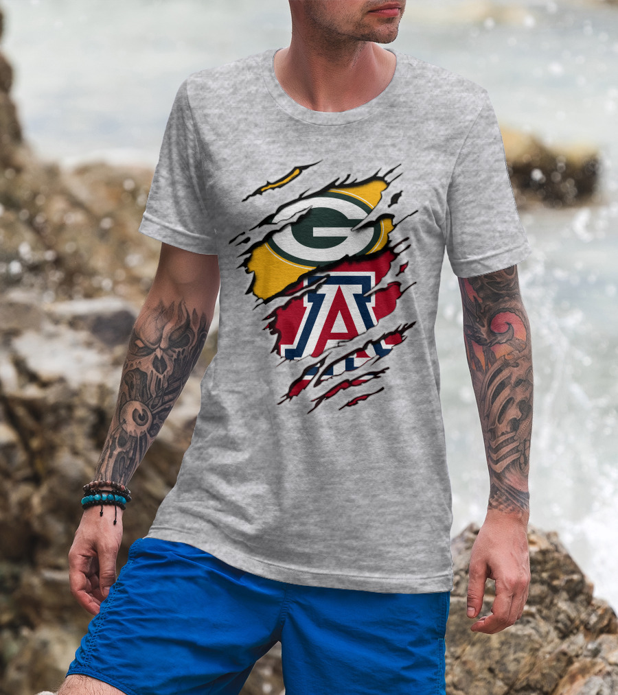 Packers G Arizona A Logos Ripped Torn Effect T-Shirt