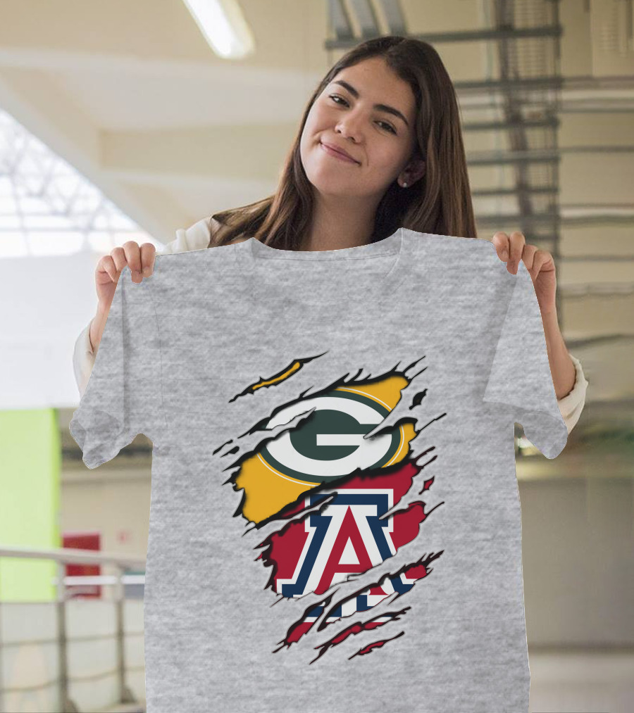 Packers G Arizona A Logos Ripped Torn Effect T-Shirt