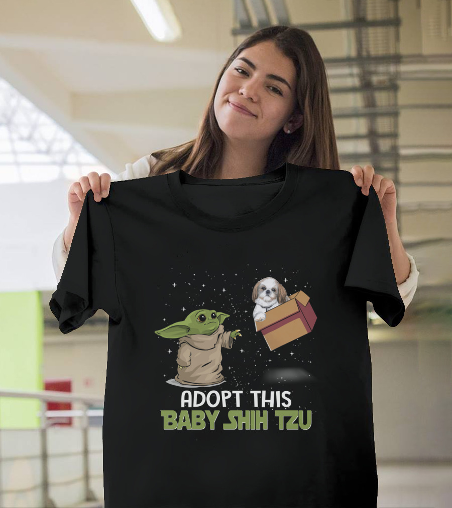 Adopt This Baby Shih Tzu Featuring Baby Yoda And Floating Dog Box T-Shirt