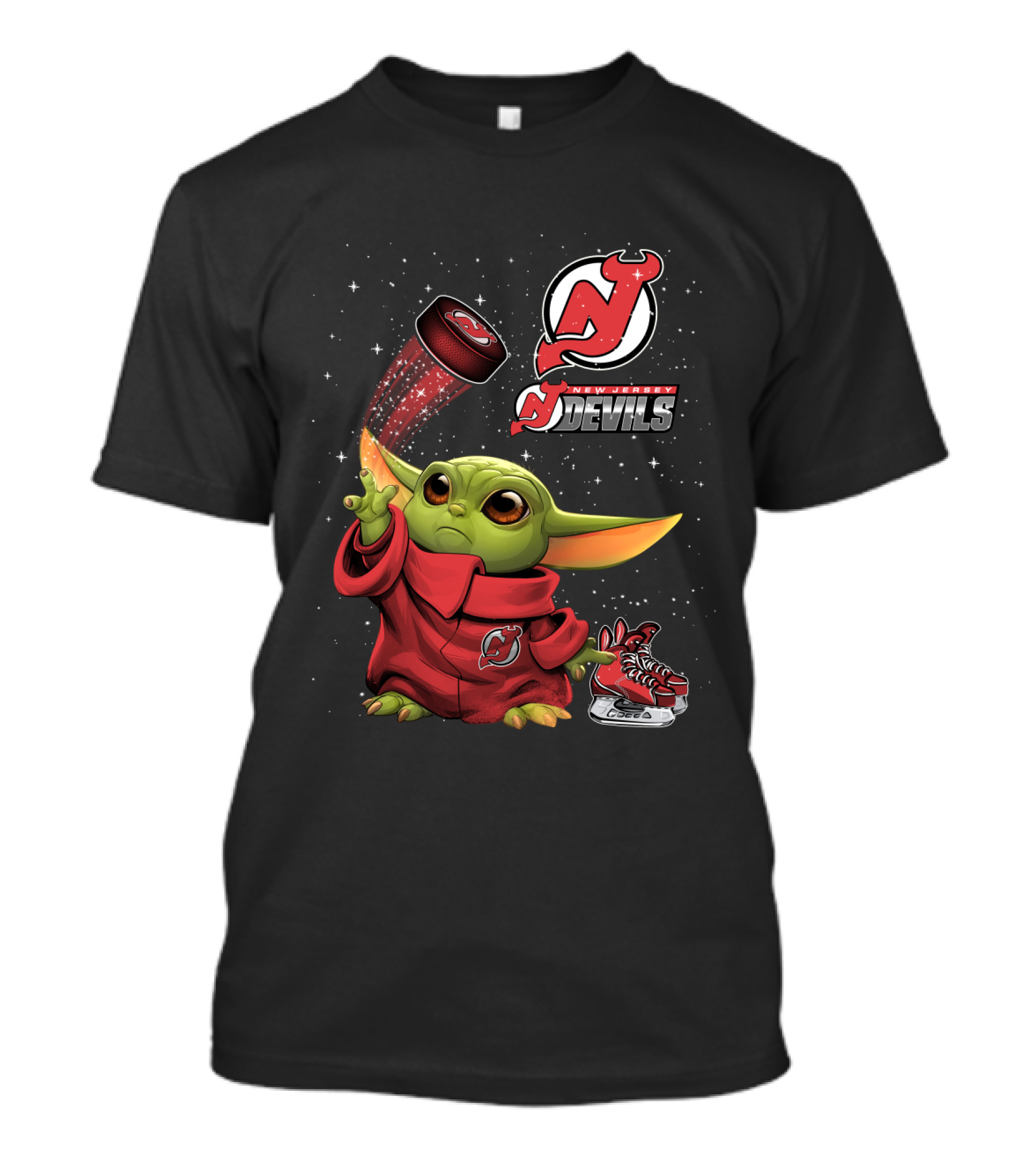 Baby Yoda With New Jersey Devils Hockey Elements T-Shirt