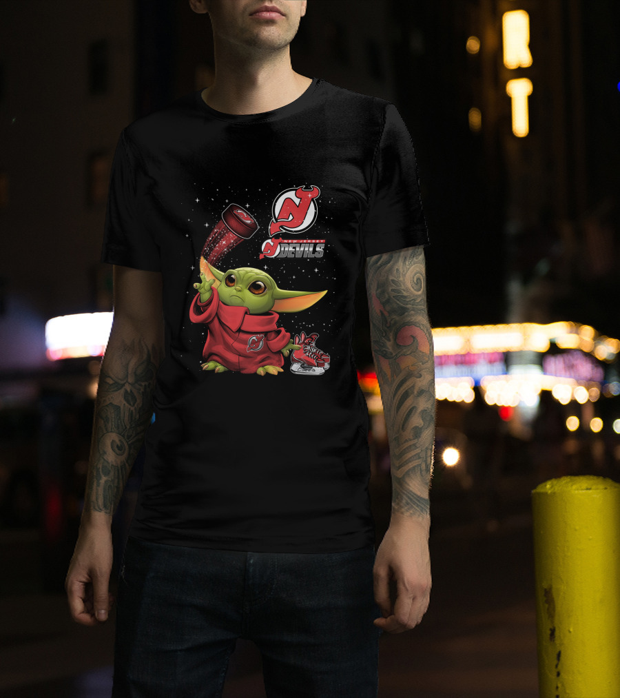 Baby Yoda With New Jersey Devils Hockey Elements T-Shirt