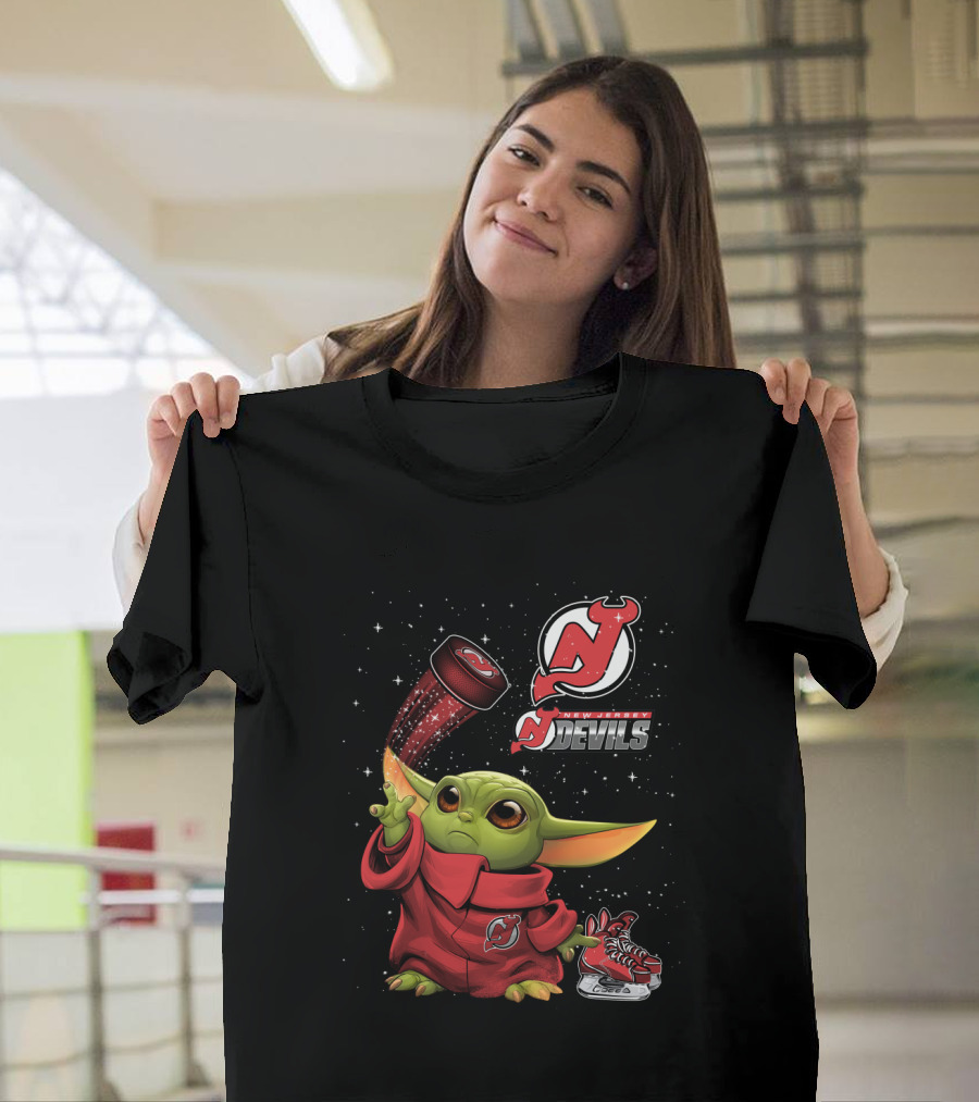 Baby Yoda With New Jersey Devils Hockey Elements T-Shirt