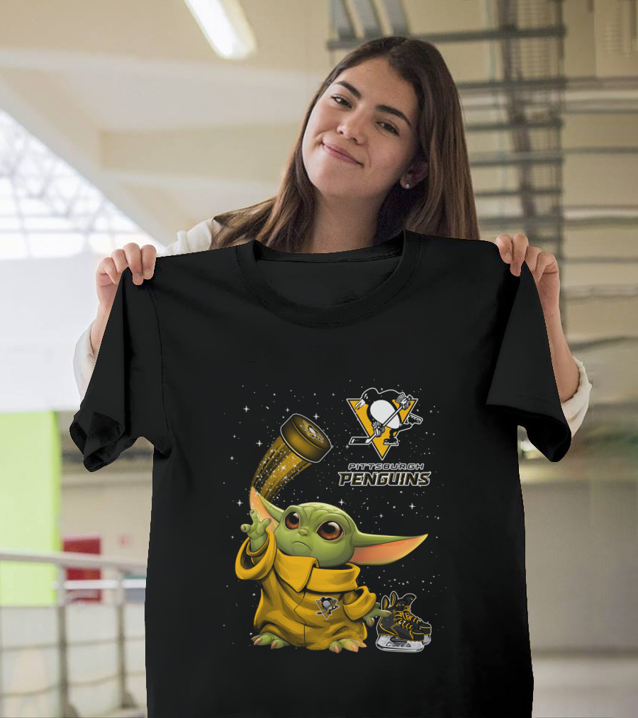 Pittsburgh Penguins Baby Yoda Hockey Star Wars Crossover T-Shirt