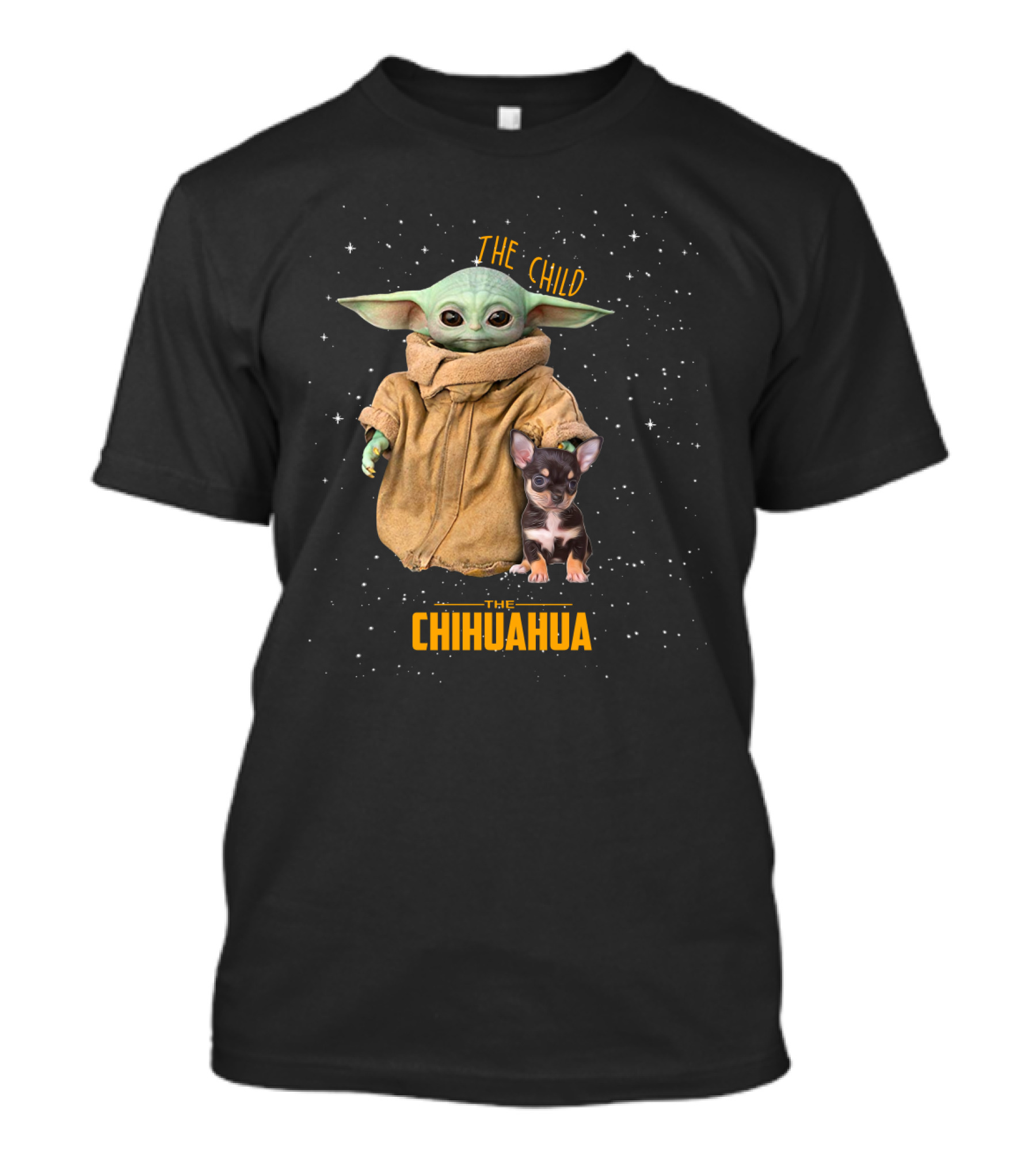 The Child Baby Yoda With Chihuahua Starry Background T-Shirt