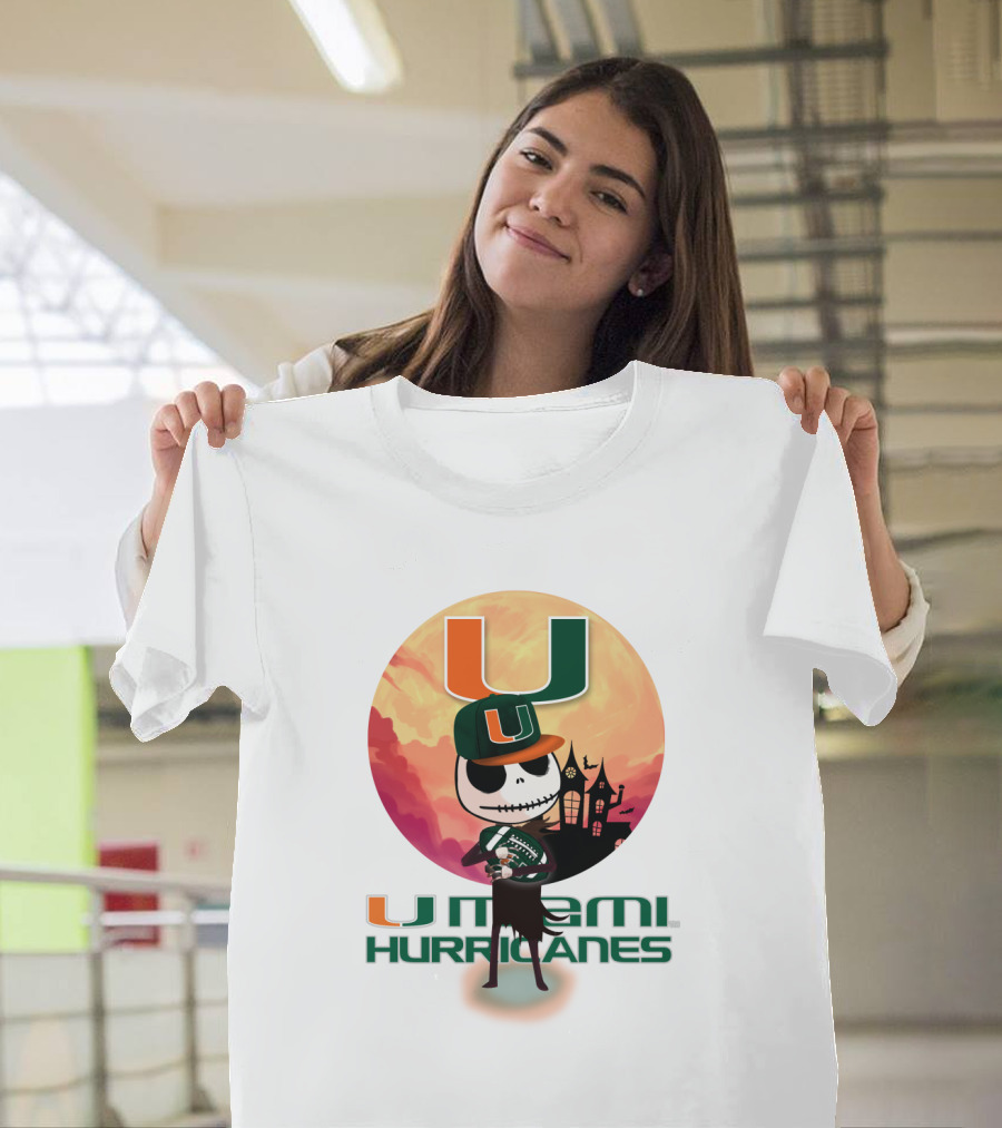 U Miami Hurricanes Skeleton Halloween Theme T-Shirt