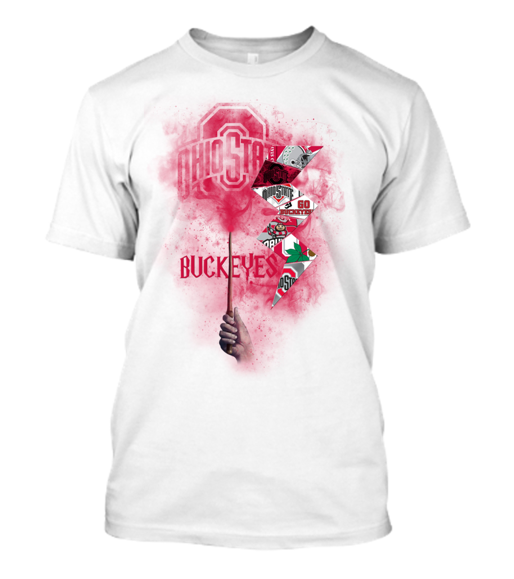 Ohio State Buckeyes Logo And Symbols Collage With Scarlet Smoke T-Shirt