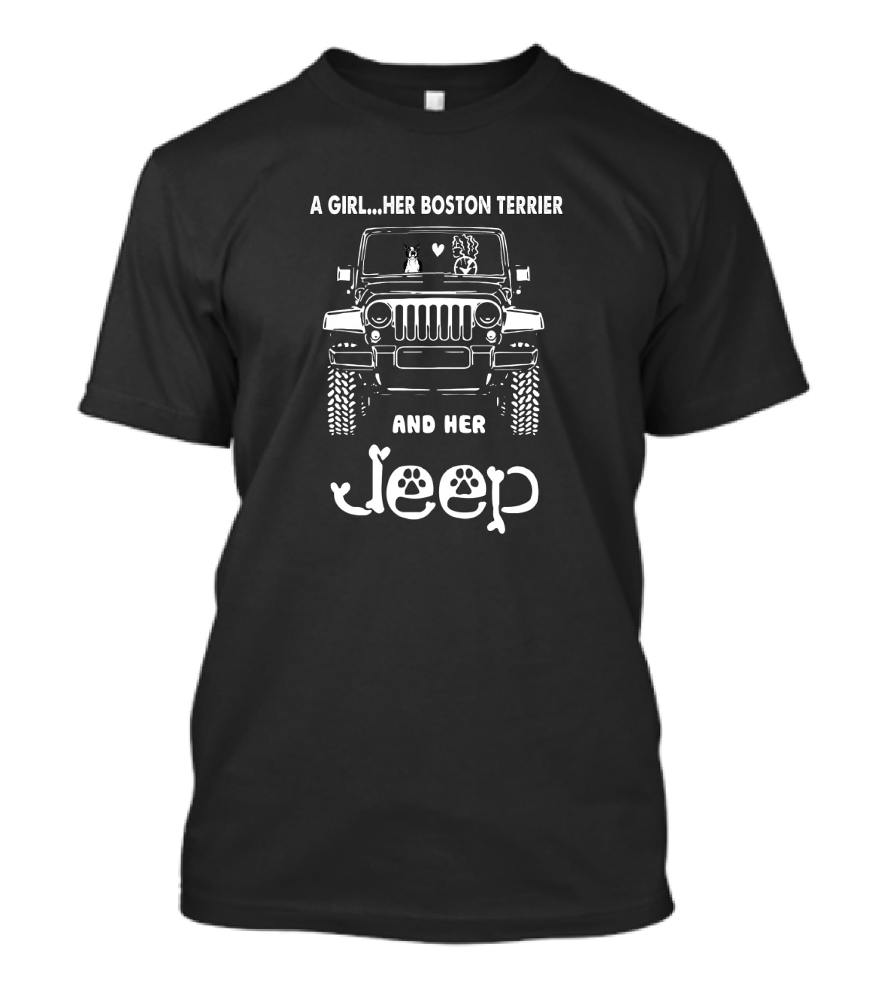A Girl Her Boston Terrier And Her Jeep T-Shirt