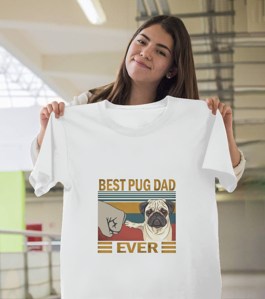 Best Pug Dad Ever Fist Bump Retro Style T-Shirt