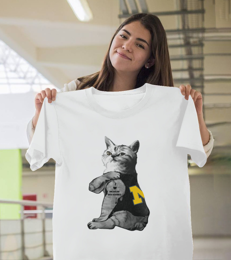 Michigan Wolverines Cat With Yellow Block M T-Shirt