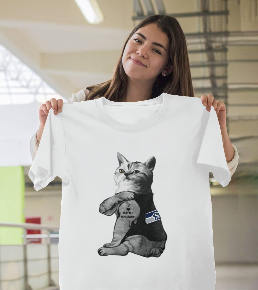 Seattle Seahawks Cat Tattoo Poses T-Shirt
