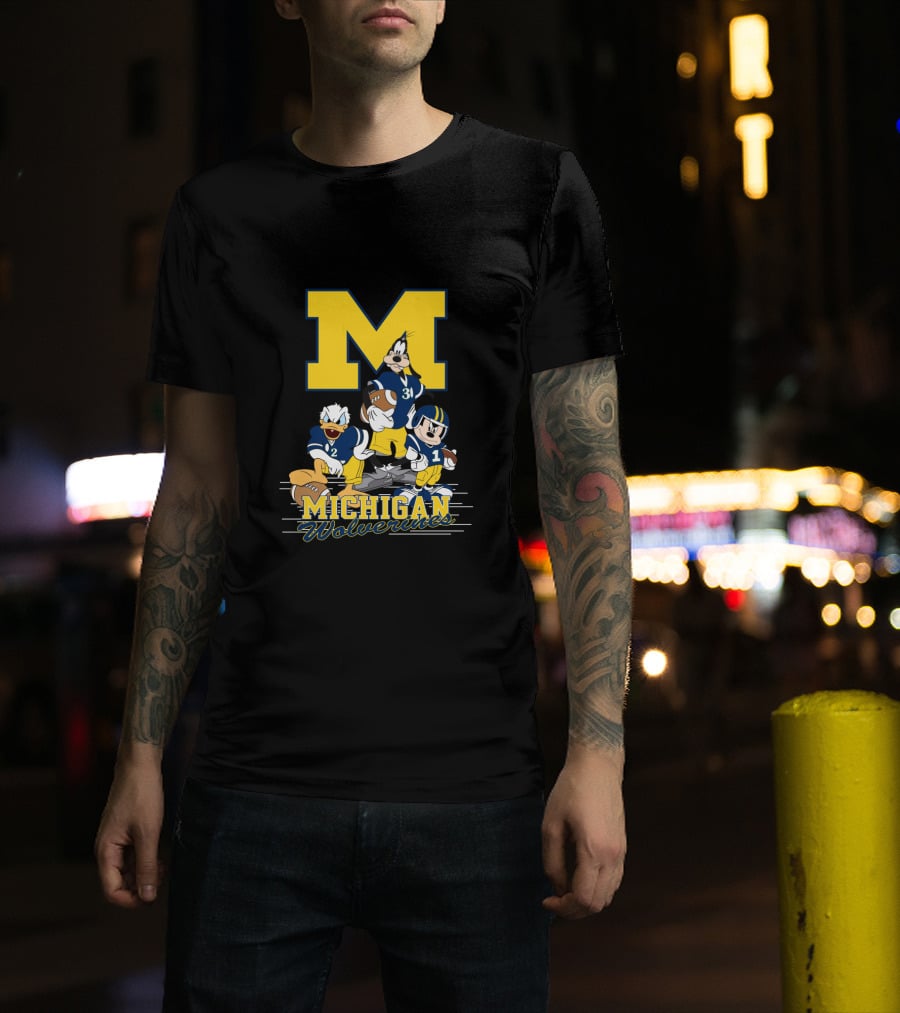 Michigan Wolverines Donald Mickey Goofy Football T-Shirt