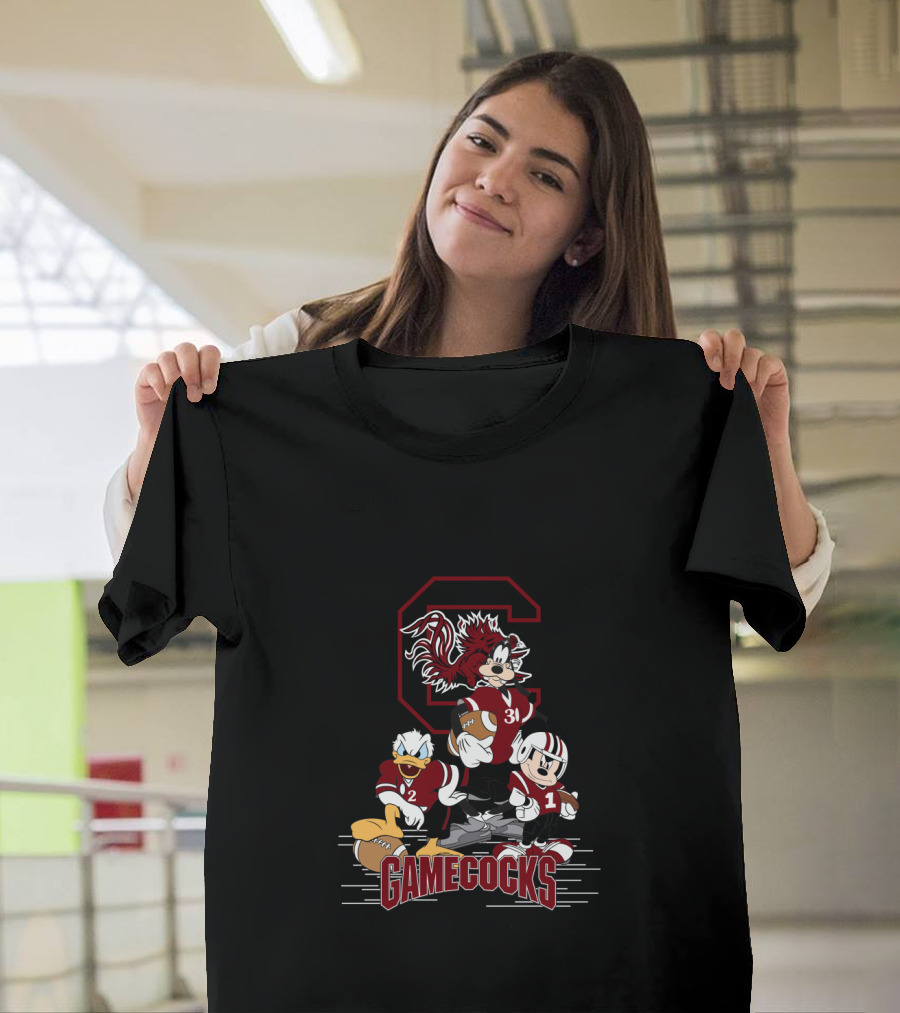 Chtnca10027 South Carolina Gamecocks Mickey Mouse Donald Duck Goofy Football T-Shirt