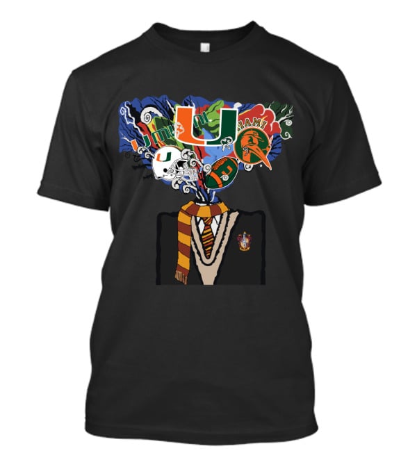 University Of Miami U Logo With Football And Gryffindor Sweater And Scarf T-Shirt